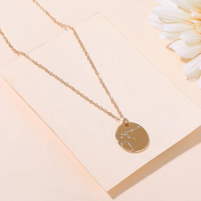 

Rhinestone Decor Geo Pendant Chain Necklace, Gold