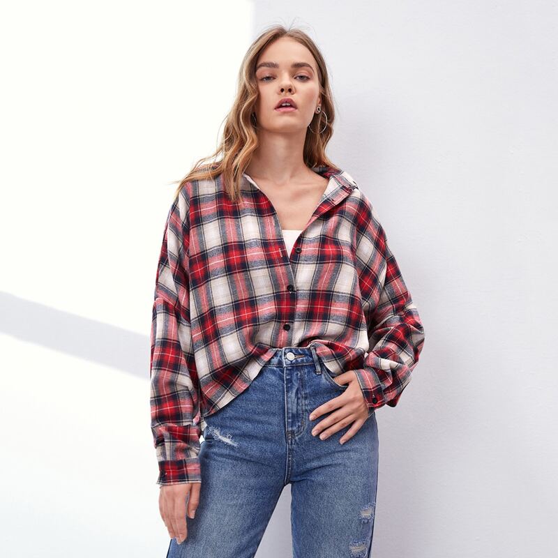 

Plaid Button Front Overshirt, Multicolor
