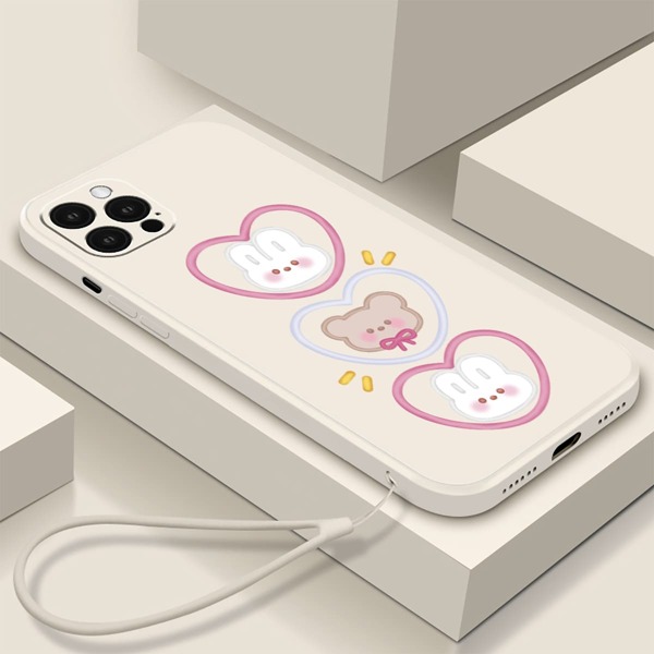 

Rabbit Pattern Phone Case With Lanyard, Apricot