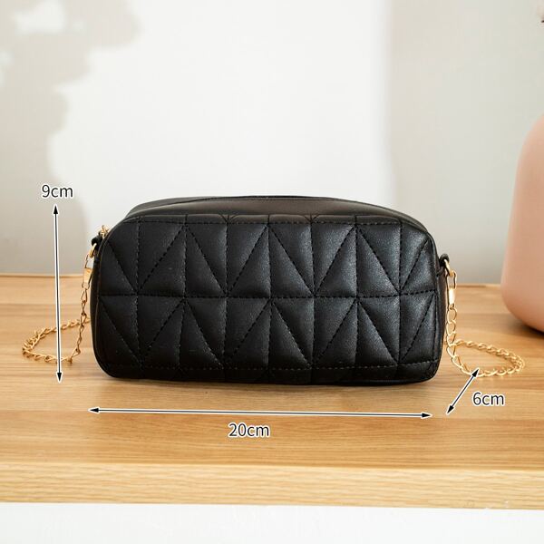 

Minimalist Quilted Chain Crossbody Bag, Black
