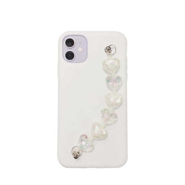 

Plain Phone Case With Heart Beaded Hand Strap, White