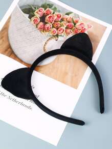 1 pieza Diadema con orejas de gato, elegante y sencilla, apropiada para el uso diario y el tránsito de mujeres - Negro - Ver 12