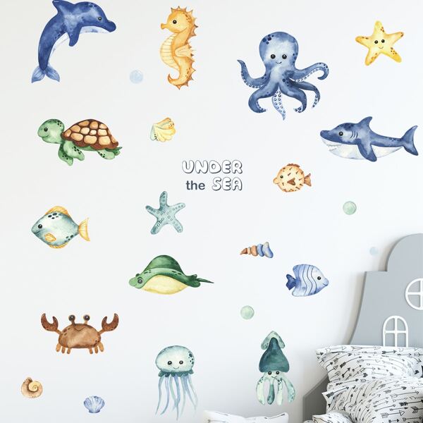 

Marine Life Print Wall Sticker, Multicolor