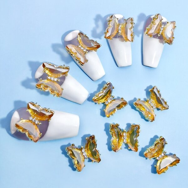 

10pcs Butterfly Design Nail Art Decoration, Gold