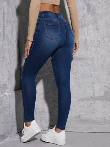 SHEIN Essnce 漂白水洗破洞抽鬚緊身牛仔褲