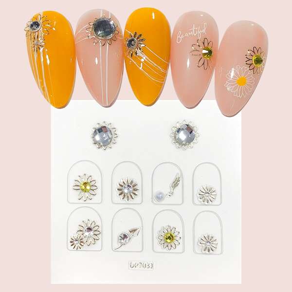 

1sheet Rhinestone Decor Floral Print Nail Art Sticker, Multicolor