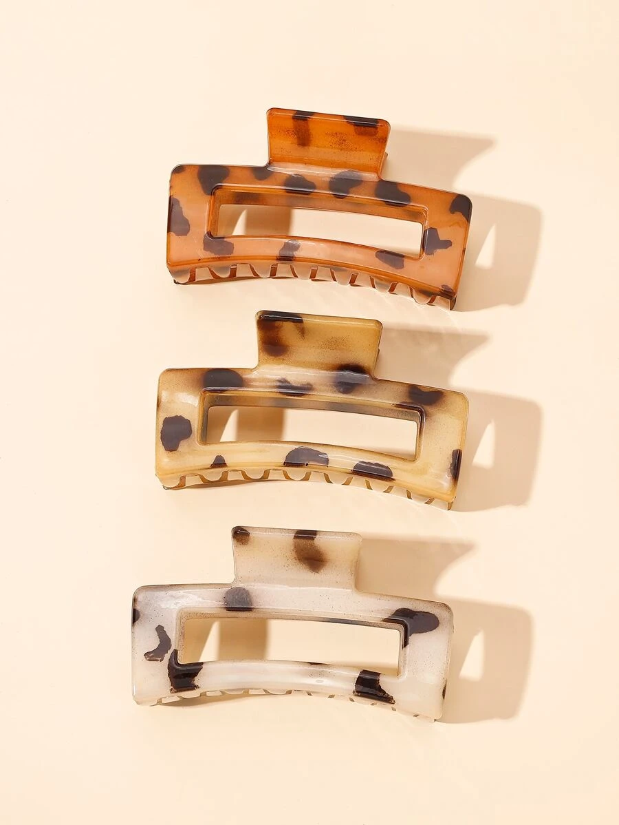 3pcs Leopard Print Hair Claw - Multicolor - View 1
