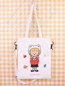 Bolso de compras gráfico con figura de dibujos animados - Blanco - Ver 1