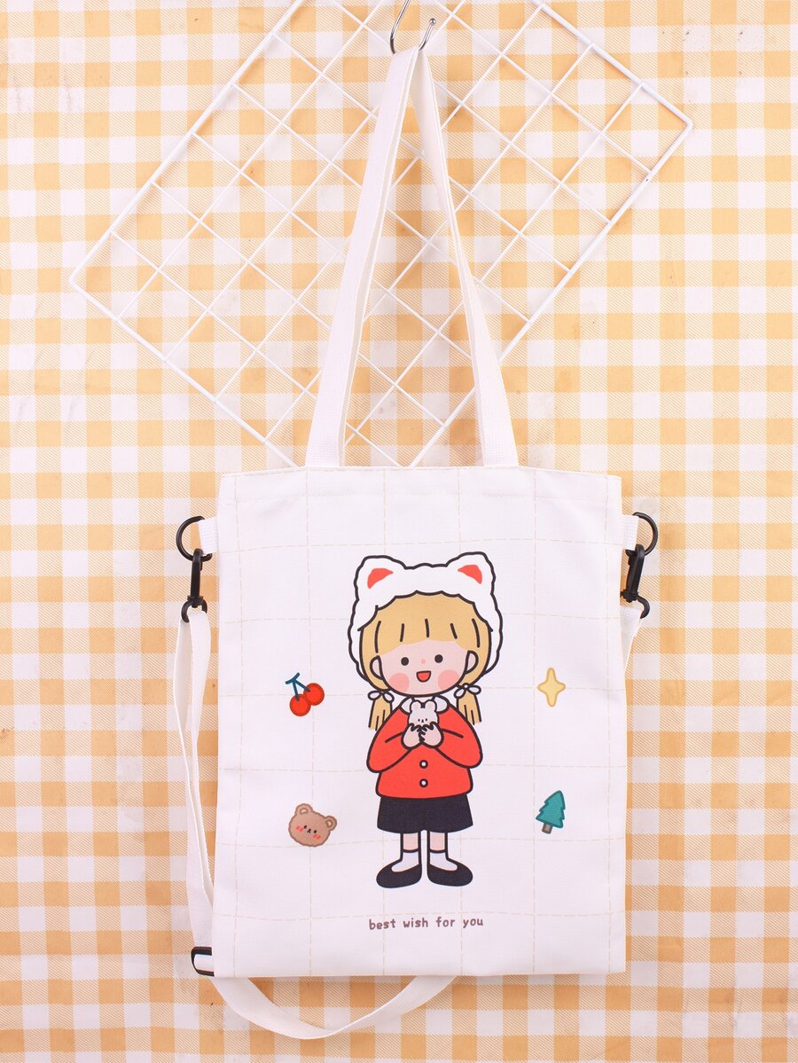 Bolso de compras gráfico con figura de dibujos animados - Blanco - Ver 1