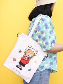 Bolso de compras gráfico con figura de dibujos animados - Blanco - Ver 2