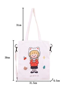 Bolso de compras gráfico con figura de dibujos animados - Blanco - Ver 3