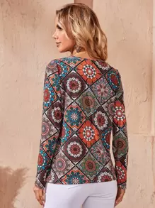 EMERY ROSE Top de cuello redondo con estampado de dibujo - Multicolor - Ver 2