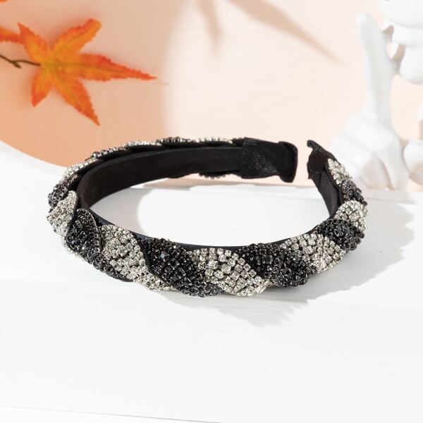 

Rhinestone Decor Headband, Black and white
