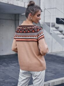 Fair Isle Pattern Mock Neck Jumper - Multicolor - View 2