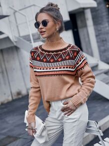 Fair Isle Pattern Mock Neck Jumper - Multicolor - View 3