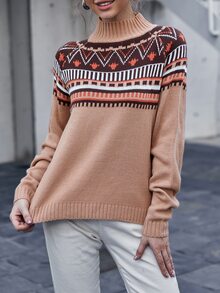 Fair Isle Pattern Mock Neck Jumper - Multicolor - View 5