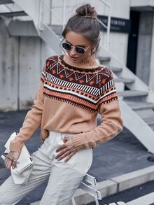 Fair Isle Pattern Mock Neck Jumper - Multicolor - View 6