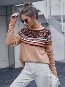 Fair Isle Pattern Mock Neck Jumper - Multicolor - View 7
