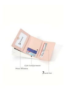 卡通人物圖形折疊小錢包 - 粉色 - 查看 2