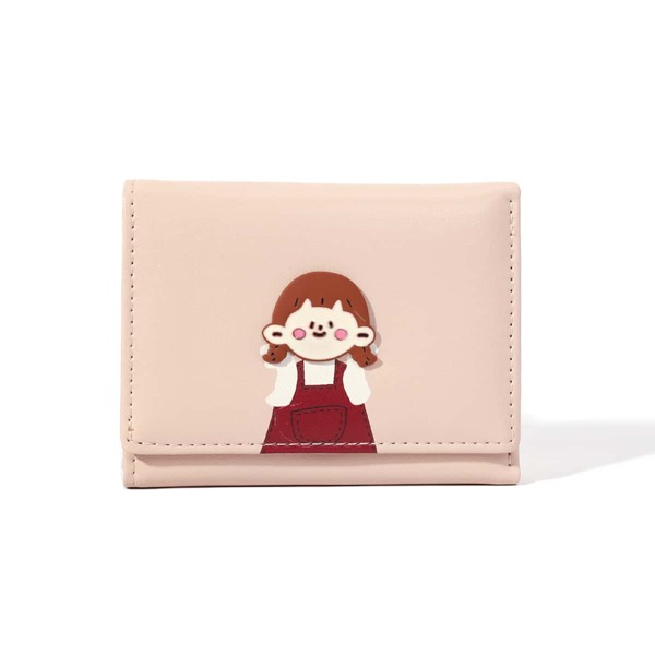 

Cartoon Figure Graphic Fold Small Wallet, Pink
