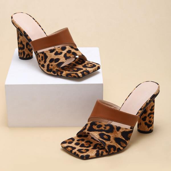 

Leopard Pattern Chunky Mules, Multicolor