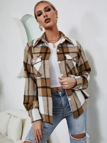 SHEIN Essnce Plaid Flap Pocket Shirt - Multicolor - View 3