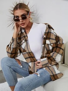 SHEIN Essnce Plaid Flap Pocket Shirt - Multicolor - View 6