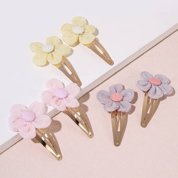 

6pcs Toddler Girls Flower Decor Hair Clip, Multicolor