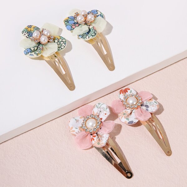 

4pcs Toddler Girls Faux Pearl Decor Hair Clip, Multicolor