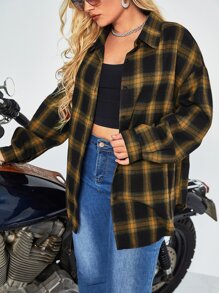 Flirla Hơn Áo sơ mi Kẻ sọc Nút Lên Thả vai - Nhiều màu - Xem 3