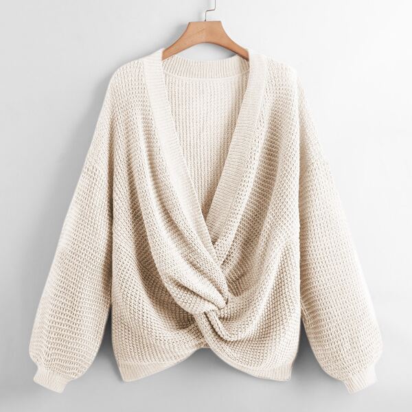 

Plus Twist Front Drop Shoulder Sweater, Beige
