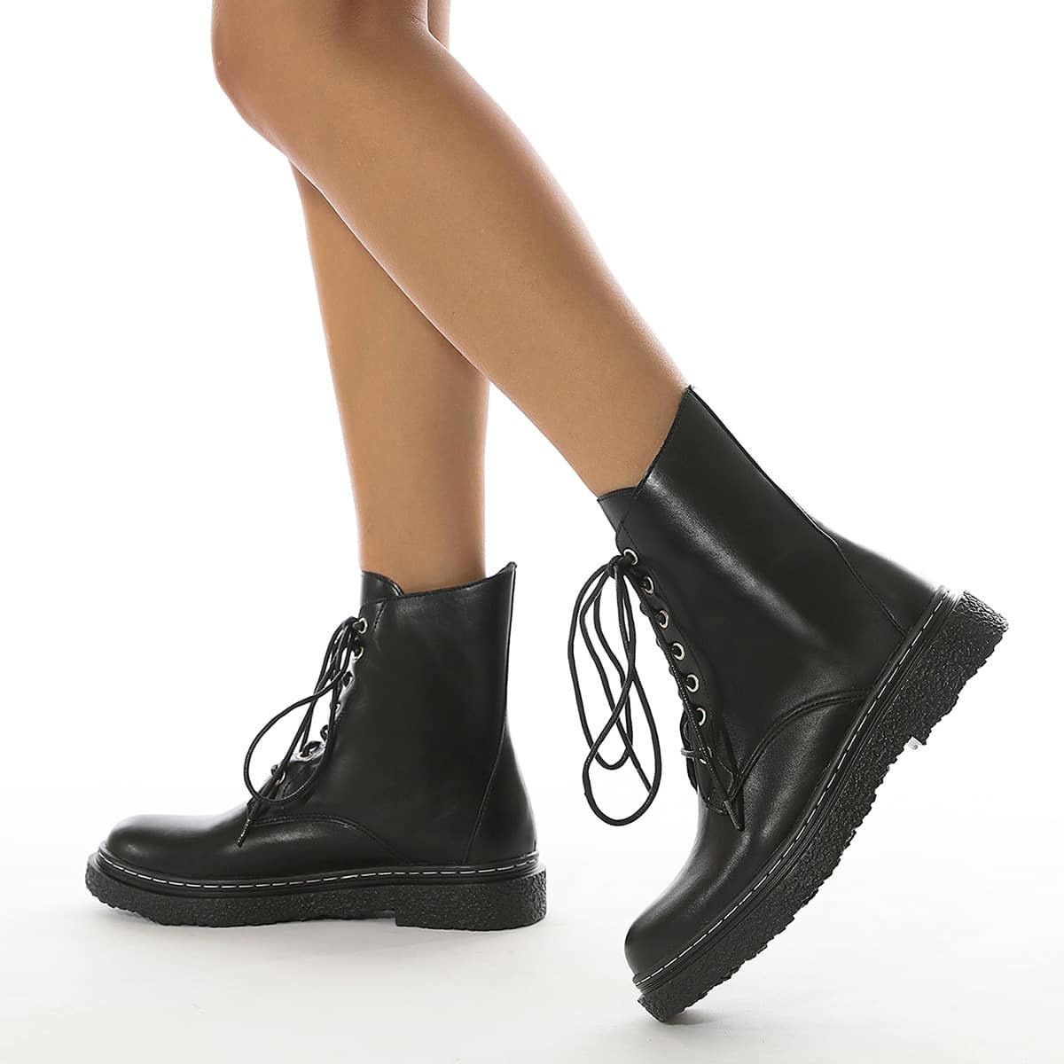 

Minimalist Lace-up Front Combat Boots, Black