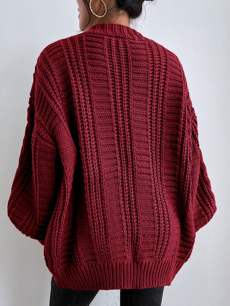 Solid Button Front Cable Knit Cardigan,Long Sleeve Tops Fall Winter Cloth For Women