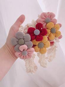 少女春夏新款時尚花卉裝飾蕾絲發帶3入套裝,適用於日常生活或度假 - 彩色 - 查看 1