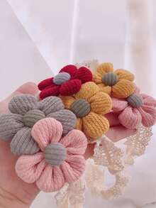 少女春夏新款時尚花卉裝飾蕾絲發帶3入套裝,適用於日常生活或度假 - 彩色 - 查看 2