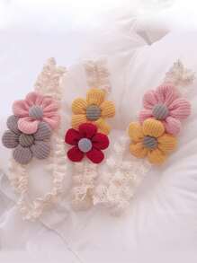 少女春夏新款時尚花卉裝飾蕾絲發帶3入套裝,適用於日常生活或度假 - 彩色 - 查看 3