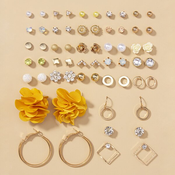 

30pairs Flower Decor Earrings, Multicolor