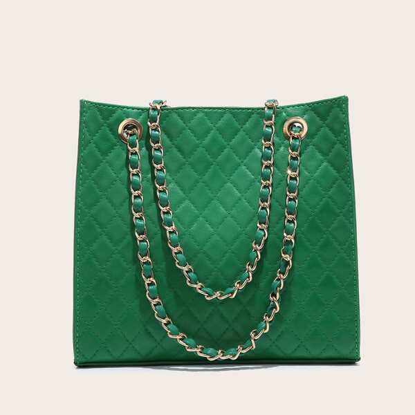 

Minimalist Quilted Large Capacity Square Bag, Green