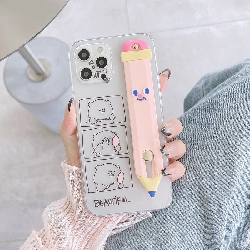 

Cartoon Graphic Phone Case With Push-pull Holder, Multicolor