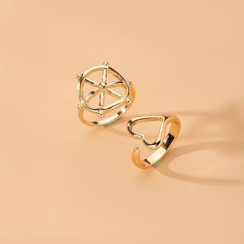 

2pcs Hollow Out Decor Ring, Gold