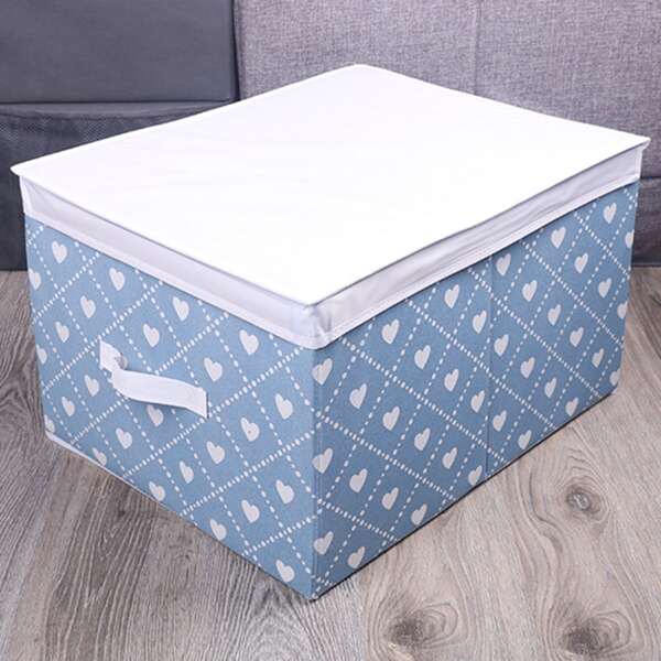 

1pc Heart Print Clothes Storage Box, Blue