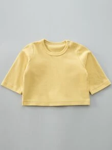 Recién nacido Bebé Top unicolor de cuello redondo - Amarillo - Ver 1