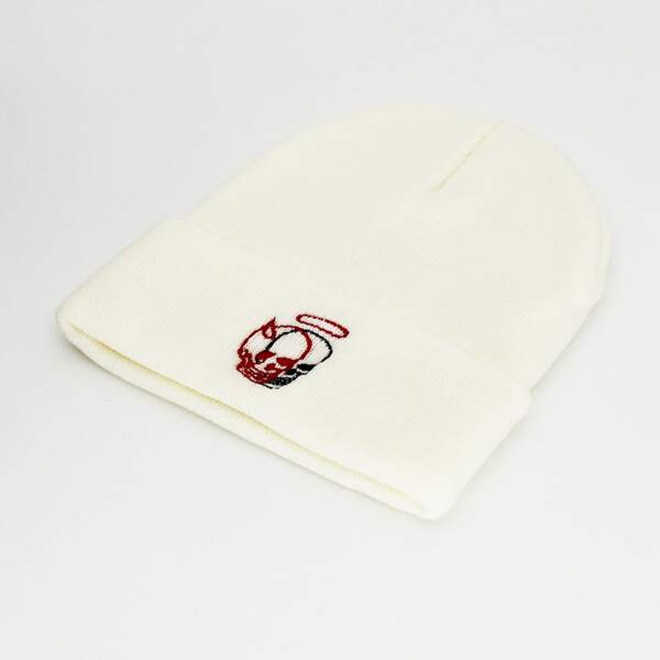 

Men Skull Embroidered Beanie, White