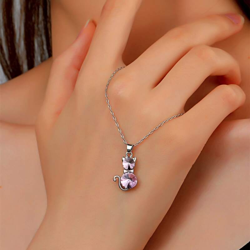 

Cat Pendant Chain Necklace, Pink