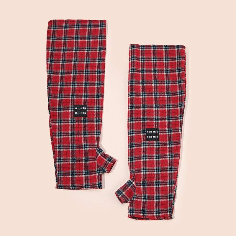 

Plaid Graphic Long Gloves, Red