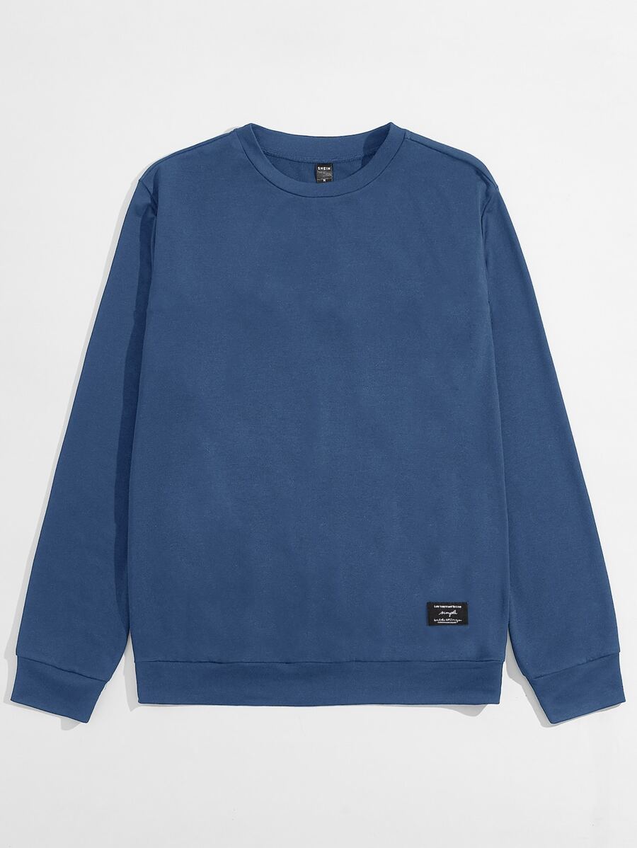 GENTILAND Men Cotton Patched Detail Pullover - Dusty Blue - View 1