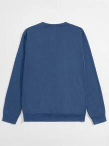 GENTILAND Men Cotton Patched Detail Pullover - Dusty Blue - View 2