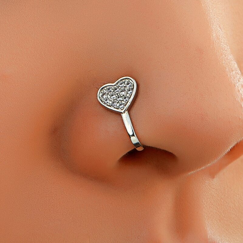 

2pcs Heart Decor Nose Ring, Silver