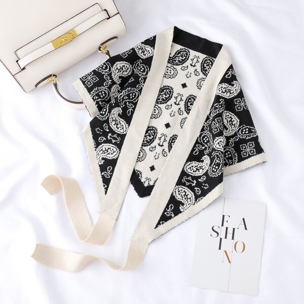 

Paisley Print Scarf, Black and white