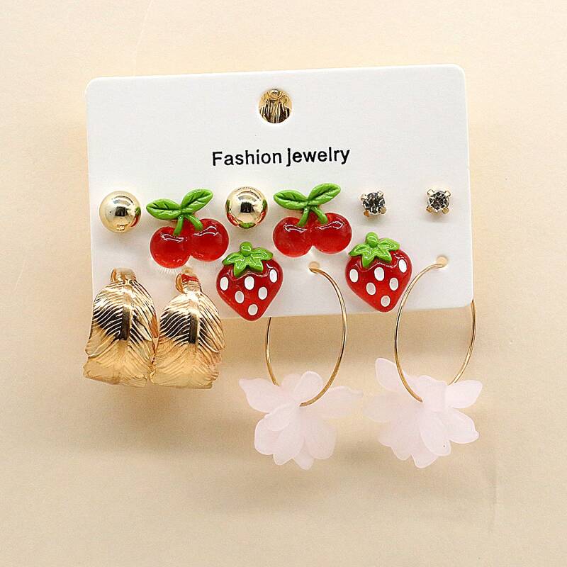 

12pcs Fruit Decor Earrings, Red